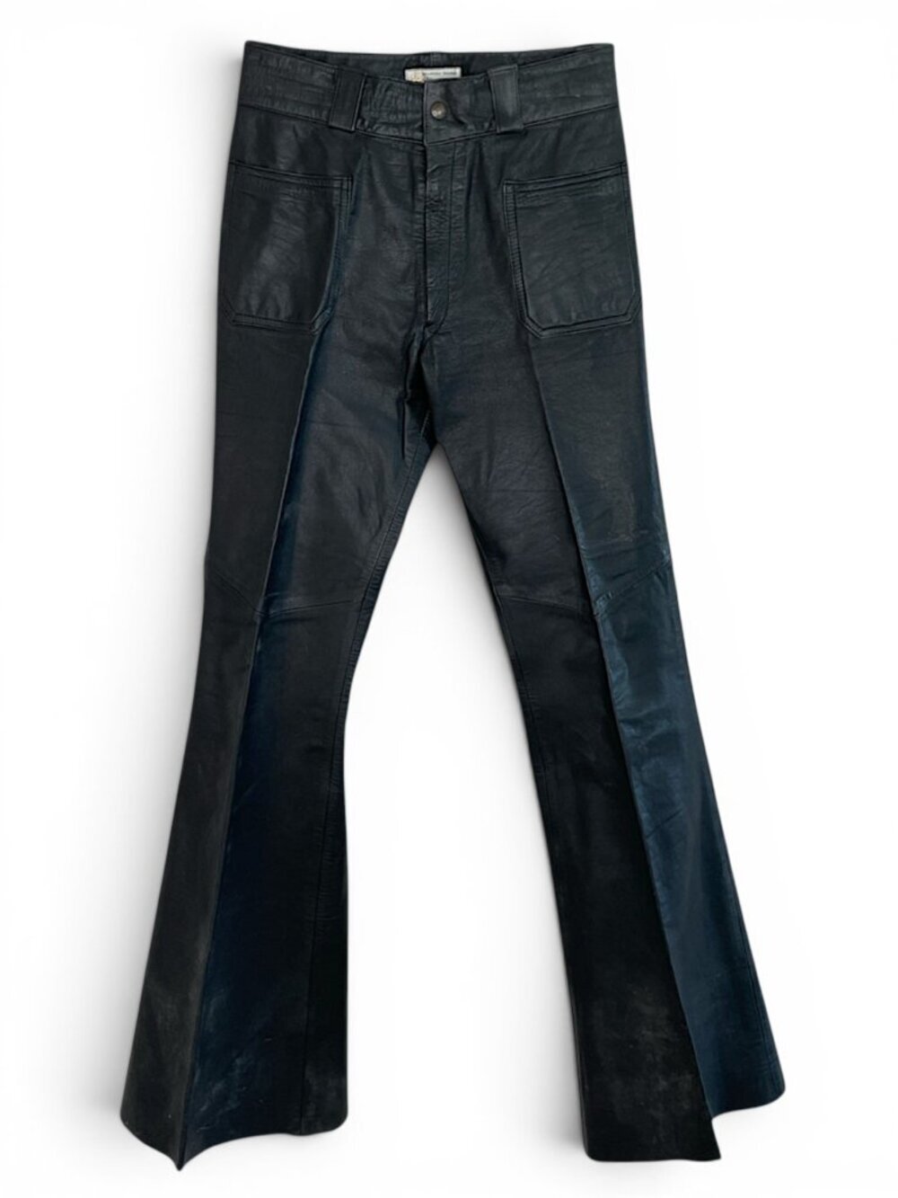 Rico's of Sydney Australia Vintage Black Leather Flared Leg Pants Retro AU 30